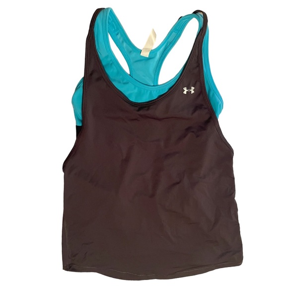Under Armour Gray Turquoise 2-in-1 Tank Top with Built-In Sports Bra - Picture 2 of 8